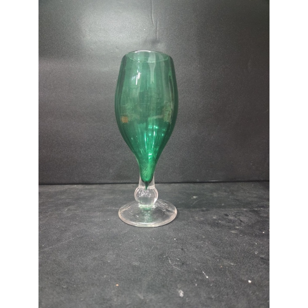 Fireworks Glass Studio Hand Blown Art Green Vase, Signed‎ Goblet, Art Glass